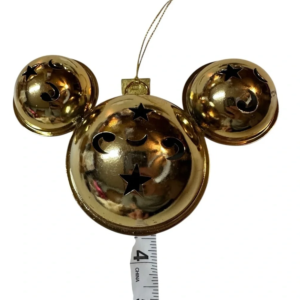 NWT Disney Mickey Ears Ornaments- Mickey Mouse Metal Bell Gold Tone, Silver Tone